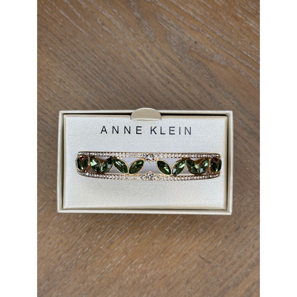Anne Klein Gold Tone Green Crystal Bangle Bracelet - Picture 2 of 3